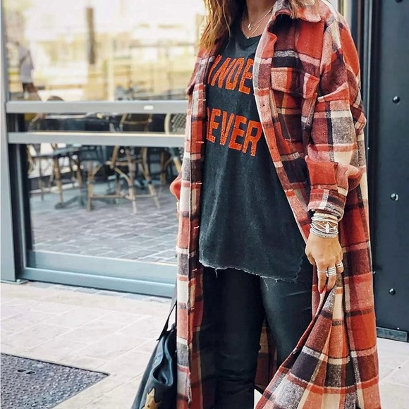 Red and Black Plaid Oversized Shirt Dress - Picture 2 of 6